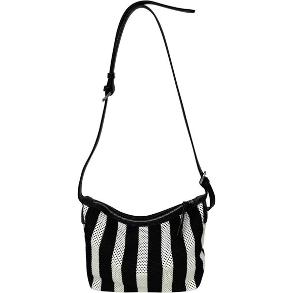 Accessories - Women's Mesh Crossbody Bag Nylon Adjustable Strap Zipper Black White